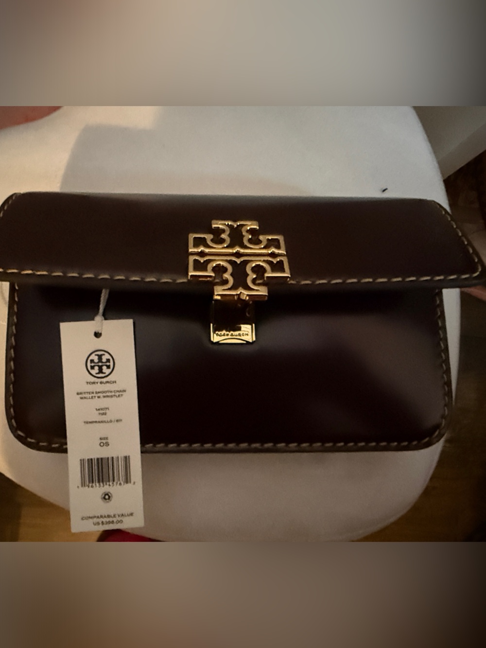 Tory Burch Dark Brown Leather Wallet Crossbody with Gold Logo